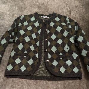 Zara Black and Green Checkered Jacket